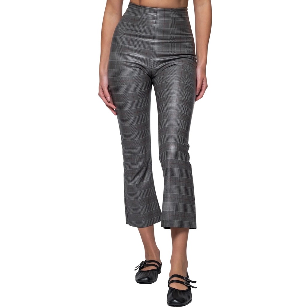 Commando Faux Leather Crop Flare Pants Grey Glen Plaid Size Extra Small NEW
